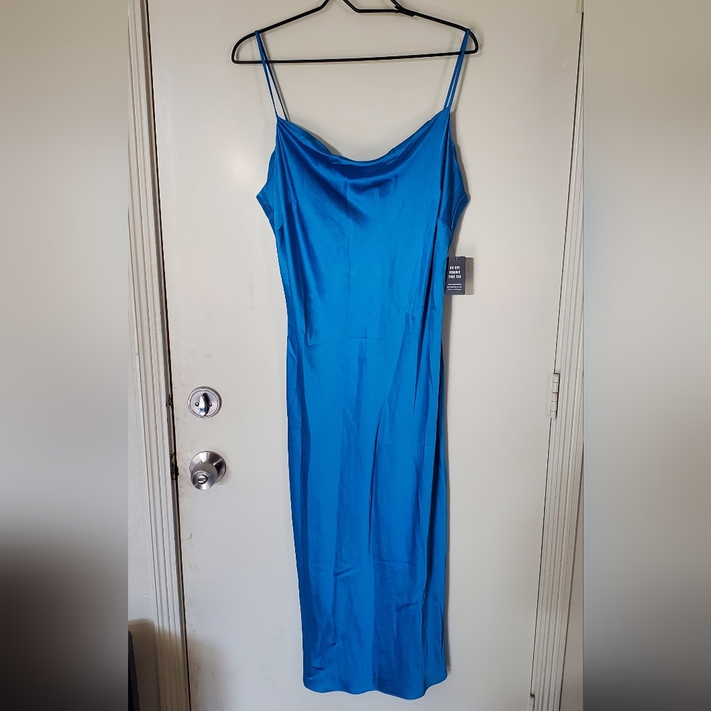 Express Satin Slip Dress XL in Blue